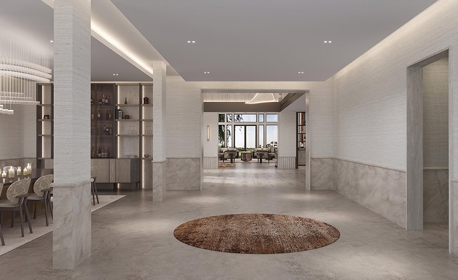 Luxury Emirates Hills mansion interior with bespoke modern living room and elegant architectural detailing