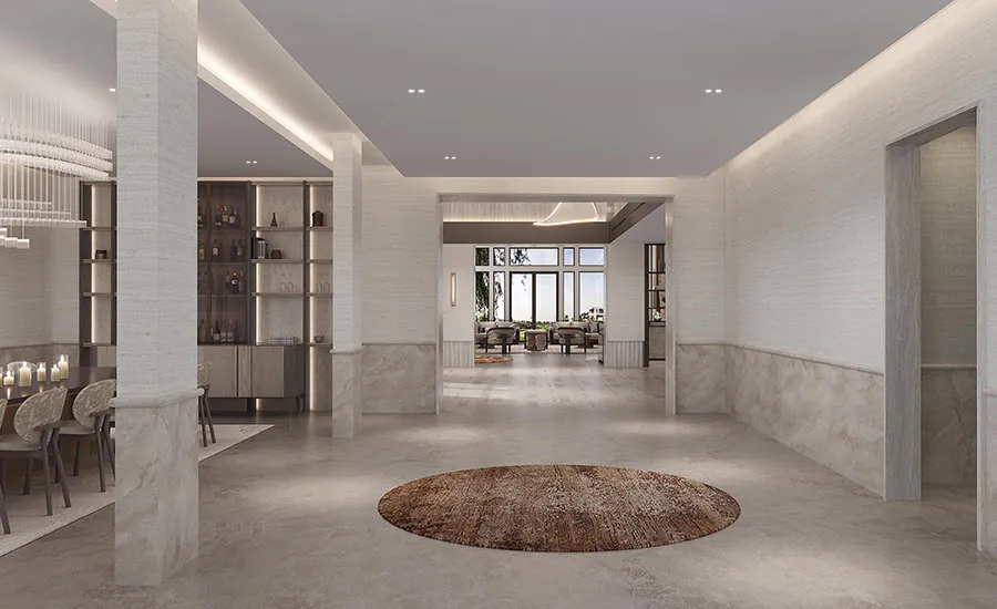 Luxury Emirates Hills mansion interior with bespoke modern living room and elegant architectural detailing