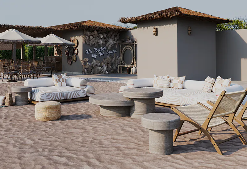 Beach lounge Qatar: A boho-inspired oasis with South American charm | Elementa Interior Design