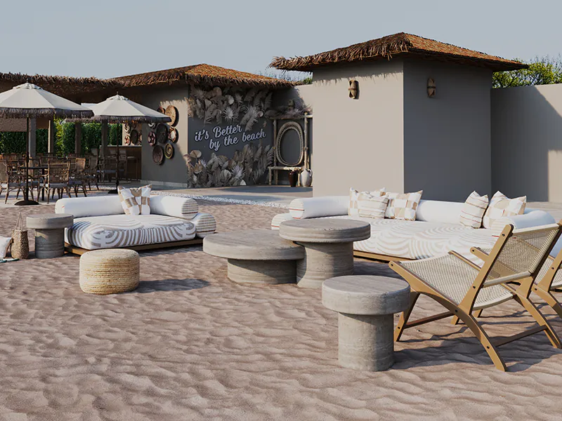 Beach lounge Qatar: A boho-inspired oasis with South American charm | Elementa Interior Design